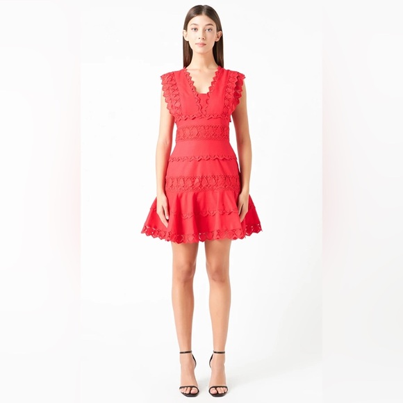 Endless Rose Red Lace Trim Mini Dress Romantic & Feminine — S NWT - Picture 1 of 9